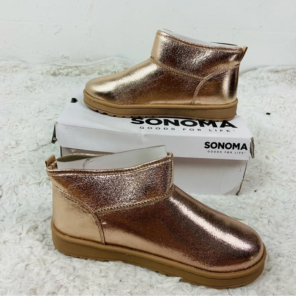 NWT Sonoma Kids rose Gold glitter shiny fleece lined Ankle Boots size 6